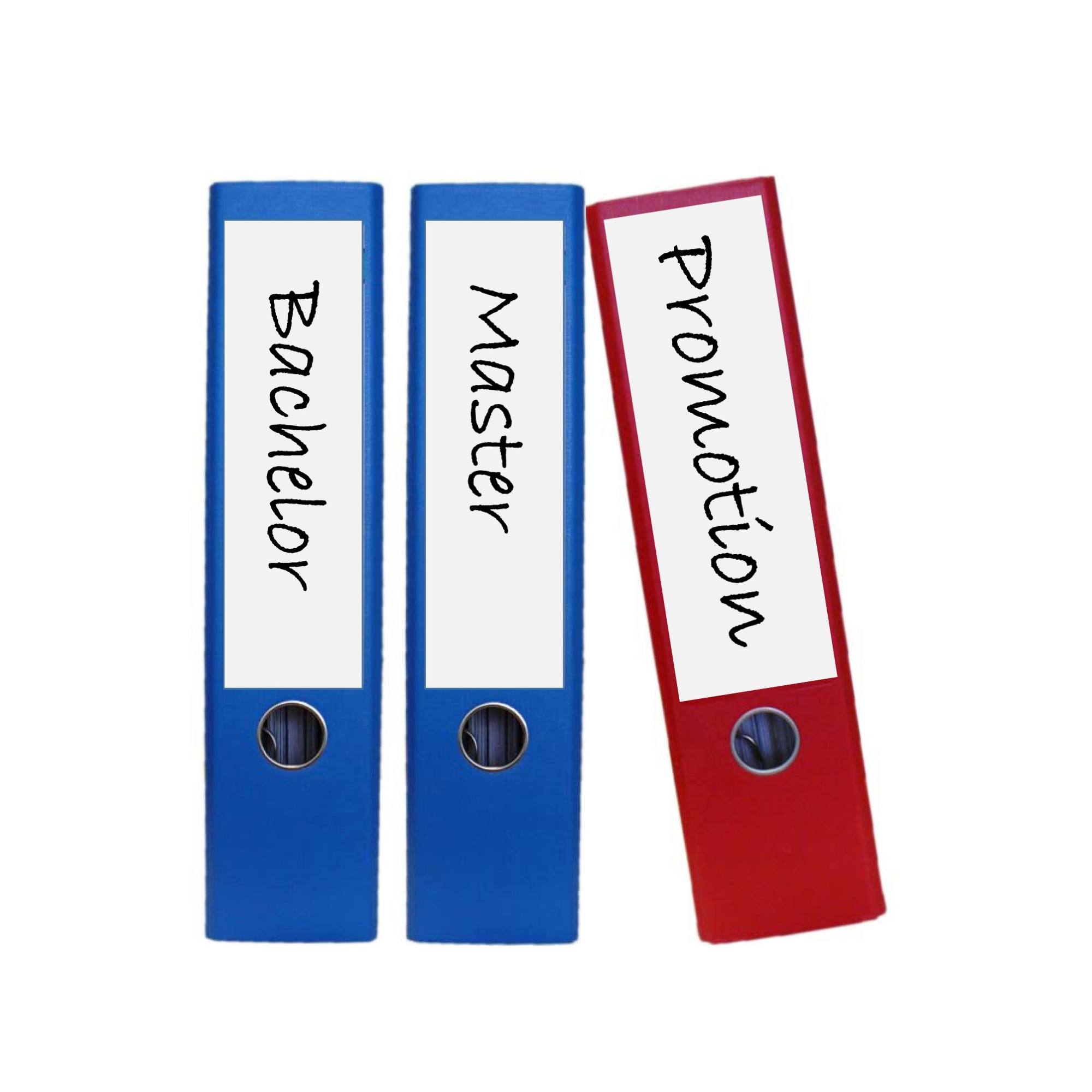 Three folders labelled: bachelorthesis, masterthesis and doctoral degree. 