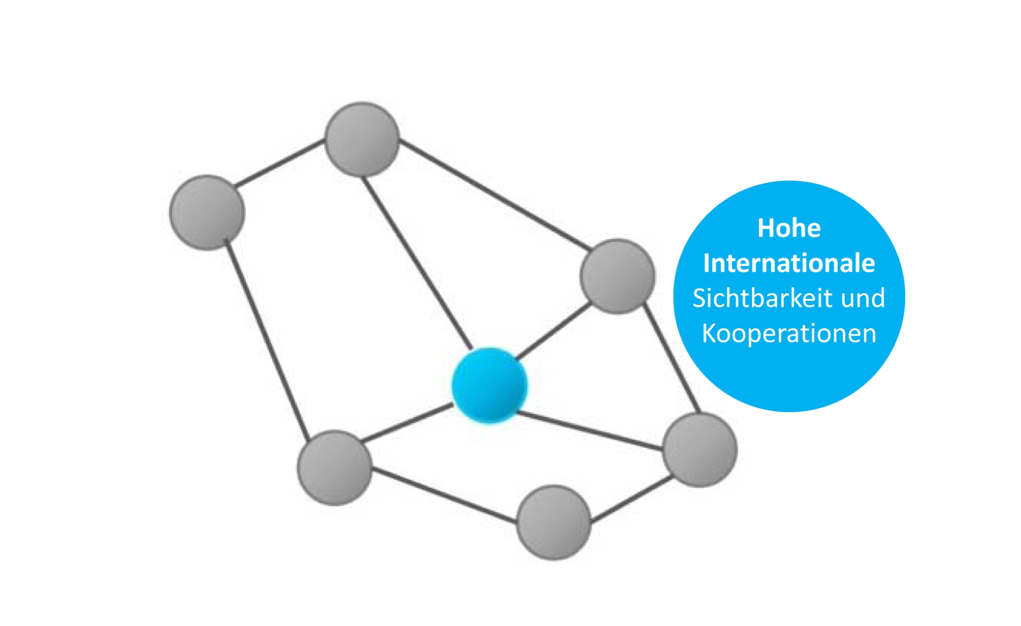 Grafik mit Text: Hohe internationale Sichtbarkeit und Kooperationen
