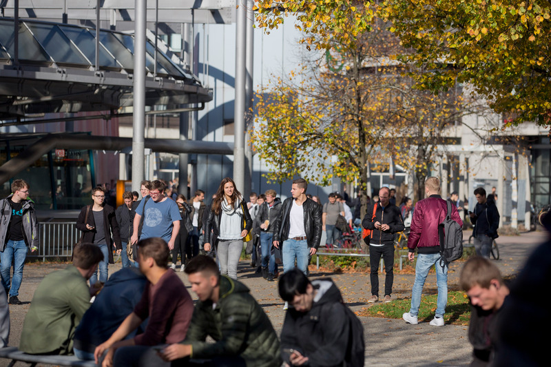 Students on the university campus in Vaihingen