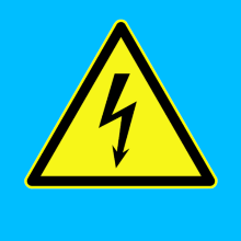 Warnung vor Spannung: quadratisch, blauer Hintergrund